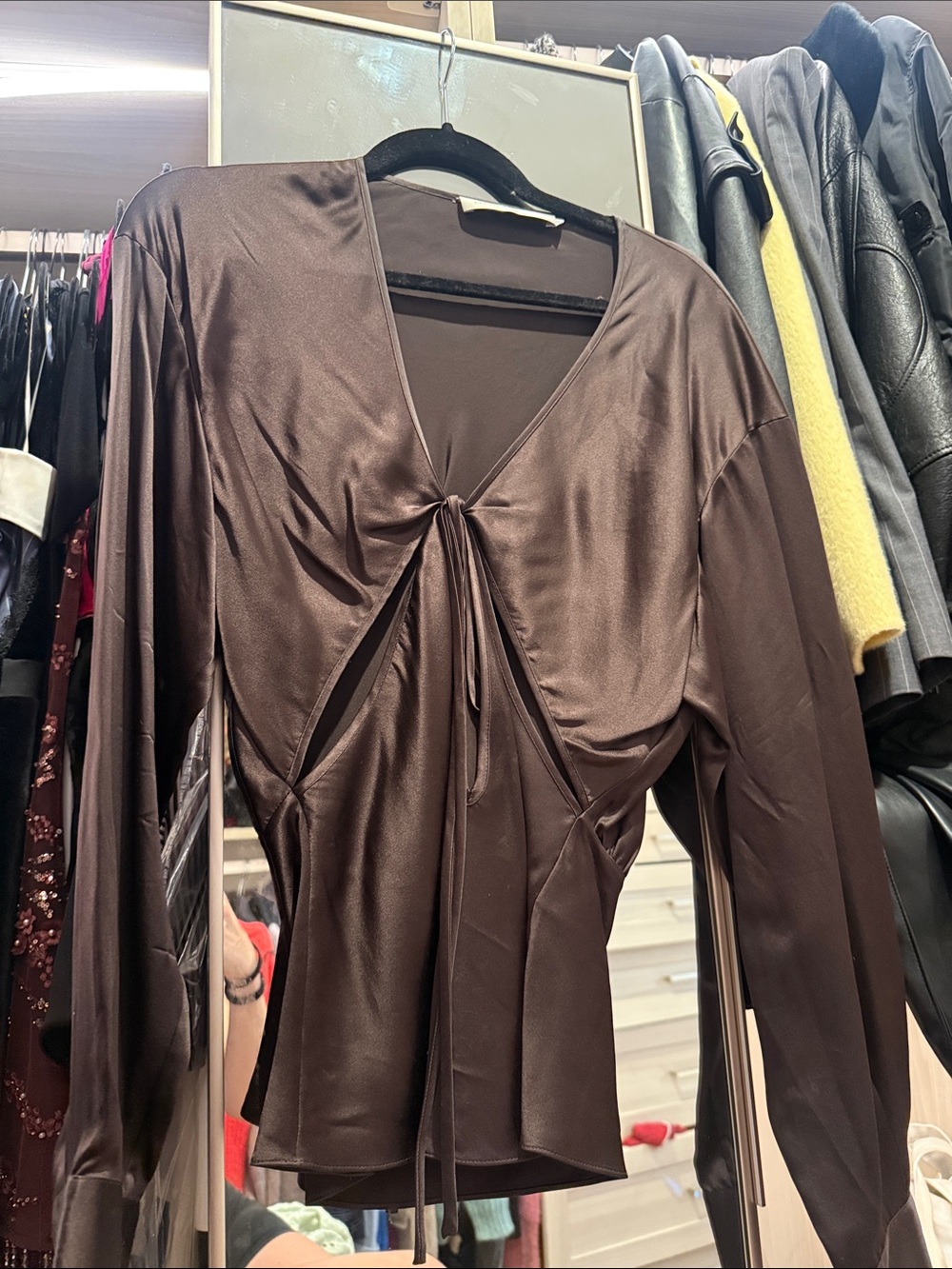 Christopher Esber Chocolate Brown Long Sleeve Tie-Front Top